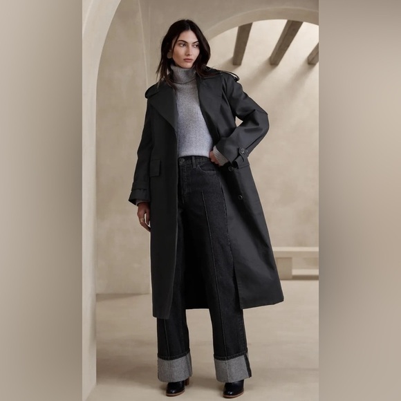 NWT Banana Republic Black Timeless Trench Coat Size Small. - Picture 1 of 13